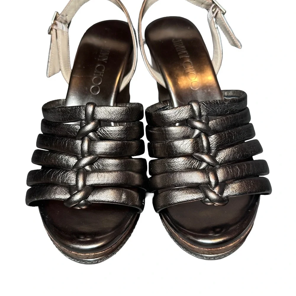 Jimmy Choo Nimosa Metallic Knot Wedge Platform Sandals Size EU 35.5 / US 5.5 - Picture 6 of 9